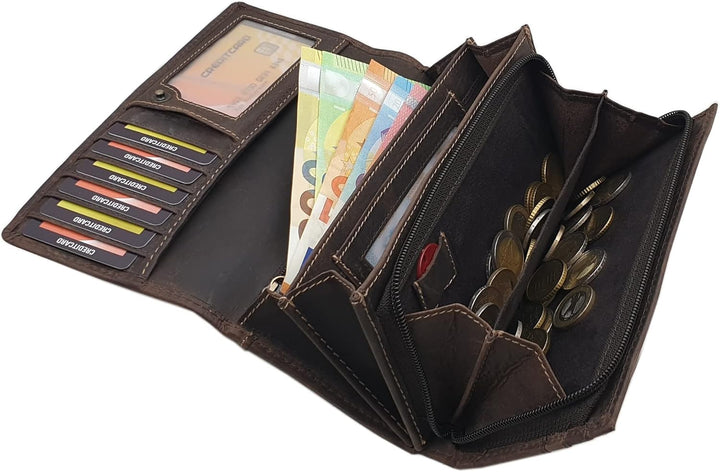 Grosse Vollrindleder Damen Geldbörse / Geldbeutel / Portemonnaie / Geldtasche / Portmonee mit Lianen