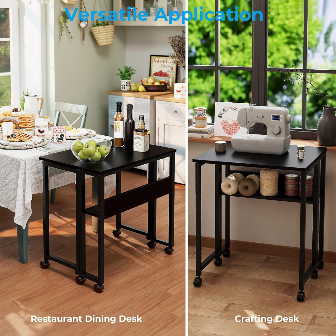 GreenForest Kleiner Schreibtisch Klappbar, 63 cm Klappschreibtisch mit Rollen, Einfache Montage Klap