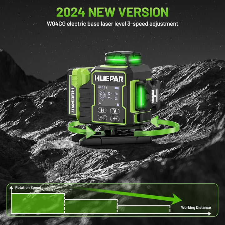 Huepar 2024 New Edition W04CG 4D Laser-Wasserwaage, LCD-Display Laser-Wasserwaage mit drehbarer Moto