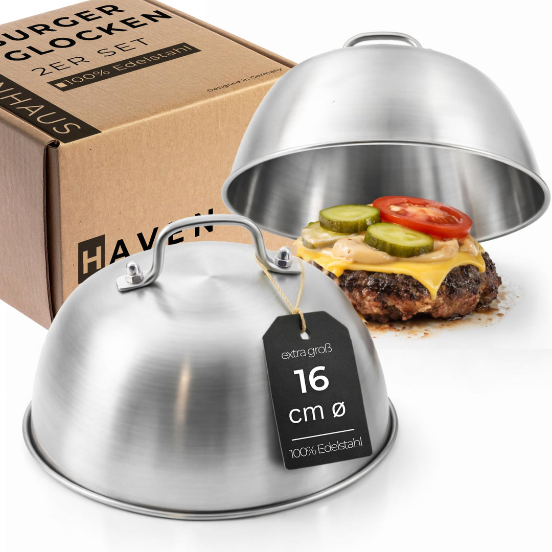 𝗛𝗔𝗩𝗘𝗡𝗛𝗔𝗨𝗦 Burgerglocke Edelstahl 2er Set 16cmø I 2X Burger Glocke Edelstahl extra hoch perfekt für S