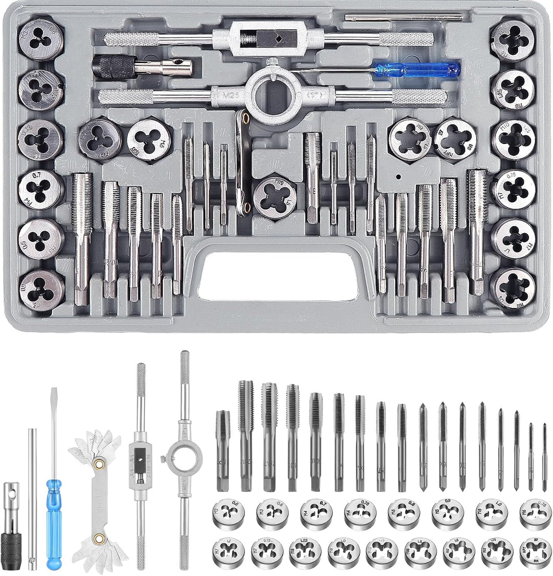 HSEAMALL Gewindeschneidsatz, 40-teilig, M3-M12 Gewindebohrer und Schneideisen 40 pcs Silver, 40 pcs