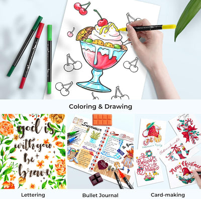 Ohuhu Filzstifte, 120 Dual Brush Pen Pinselstifte Aquarell Marker Set für Kind und Erwachsene für Jo