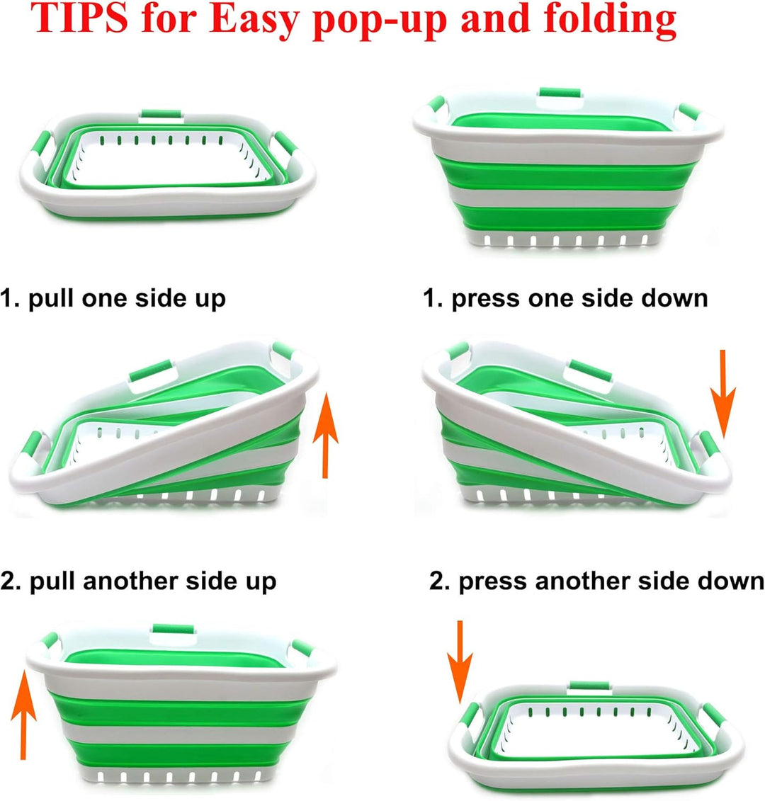 SAMMART 41L Collapsible 3 Handled Plastic Laundry Basket - Foldable Pop Up Storage Container/Organiz