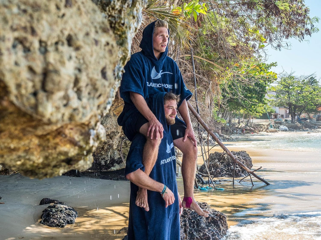 ATLANTIC SHORE | Surf Poncho | Badeponcho mit Kapuze aus 100% Baumwolle | Unisex | Basic für Erwachs