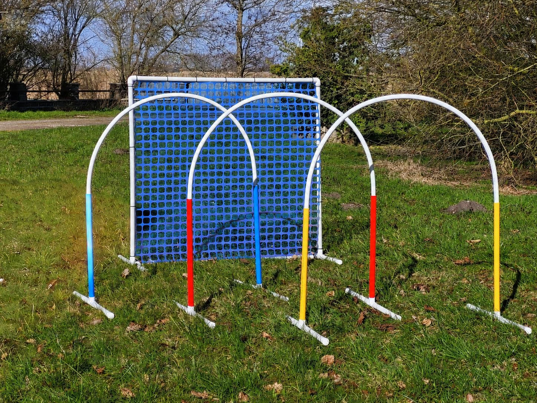 Generisch HOOPERS Agility Combi-Set, 1 Gate/Zaun blau, 3 Bögen rot-blau-gelb | NADAC Hoopers Gate, F