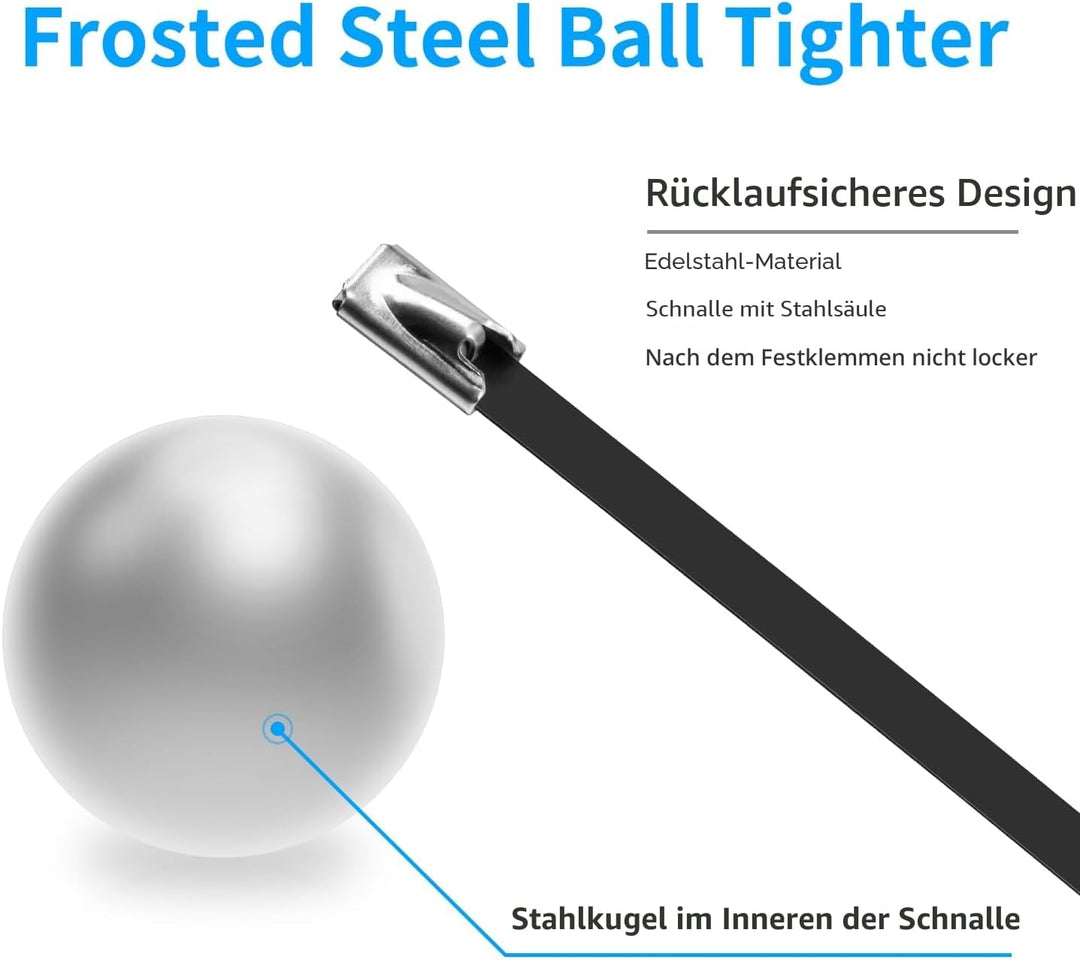 XINGO 100 Stück Edelstahl Kabelbinder, 400 x 4,6mm, Metall 304, Robuste Mehrzweck-Kabelbinder für Au