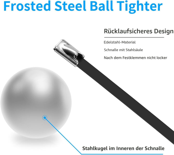 XINGO 100 Stück Edelstahl Kabelbinder, 400 x 4,6mm, Metall 304, Robuste Mehrzweck-Kabelbinder für Au