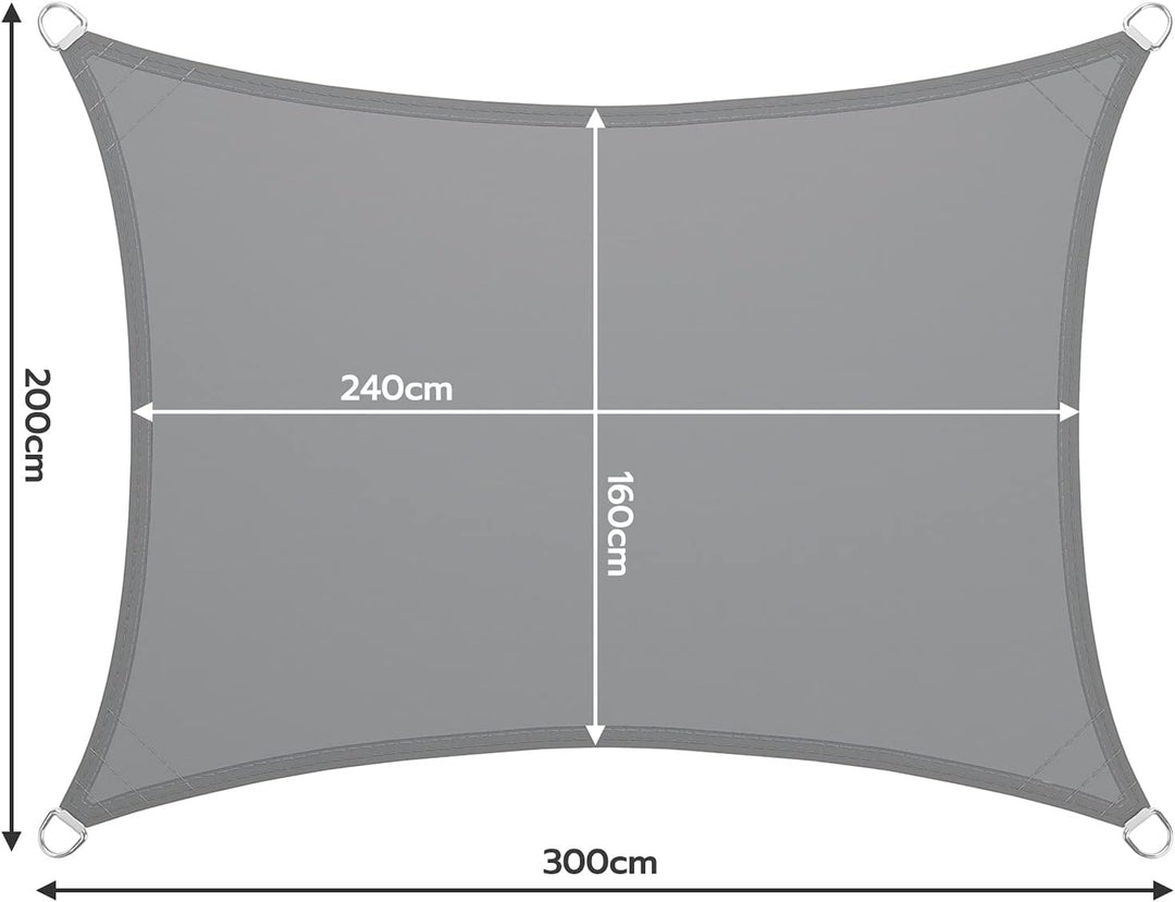 LARMNEE Sonnensegel 2 x 3 m, Wasserdicht, Sonnenschutz Ink Rechteckig, Befestigungsseilen, PES, für