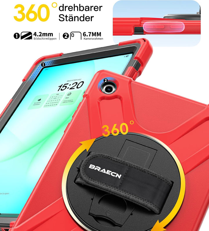 BRAECN für Galaxy Tab A11+ Hülle - Samsung Tablet A11 Plus 11" 2025 Rot | Stossfeste Schutzhülle mit