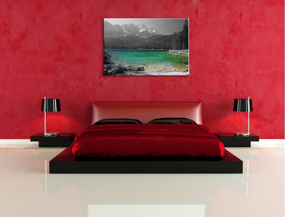 Eibsee vor der Zugspitze schwarz/weiss Format: 100x70 auf Leinwand, XXL riesige Bilder fertig gerahm
