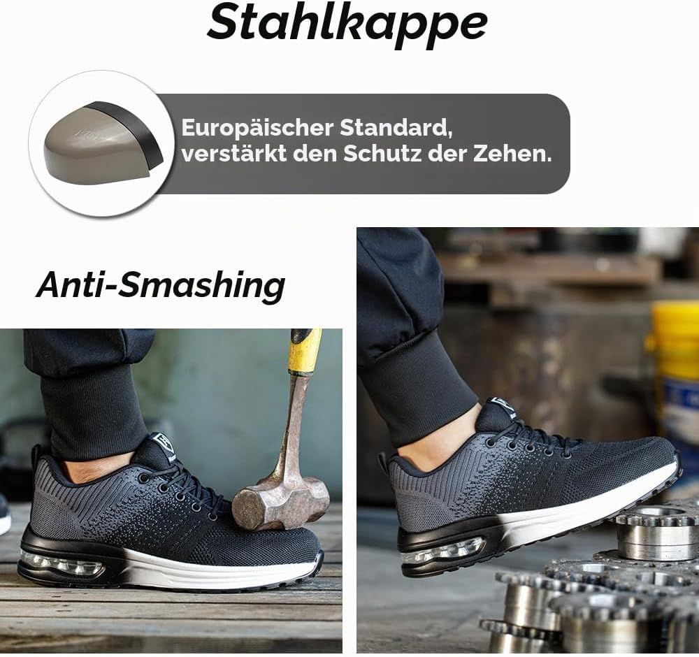 Arbeitsschuhe Leicht Herren Sicherheitsschuhe Damen rutschfest Sportlich Stahlkappenschuhe Atmungsak