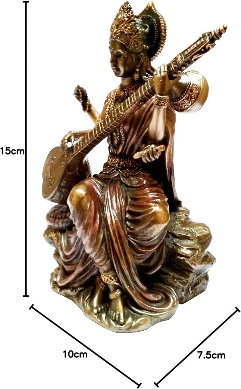 Purpledip Idol Saraswati, Göttin des Wissens, Musik und Kunst: Bronze-Finish Statue für den Tempel z