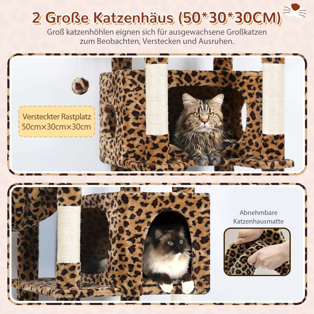 Globlazer Kratzbaum Grosse Leoparden 188 cm mit 2 Grosser Katzenhaus 50 * 30 * 30CM, Extragross Gepo