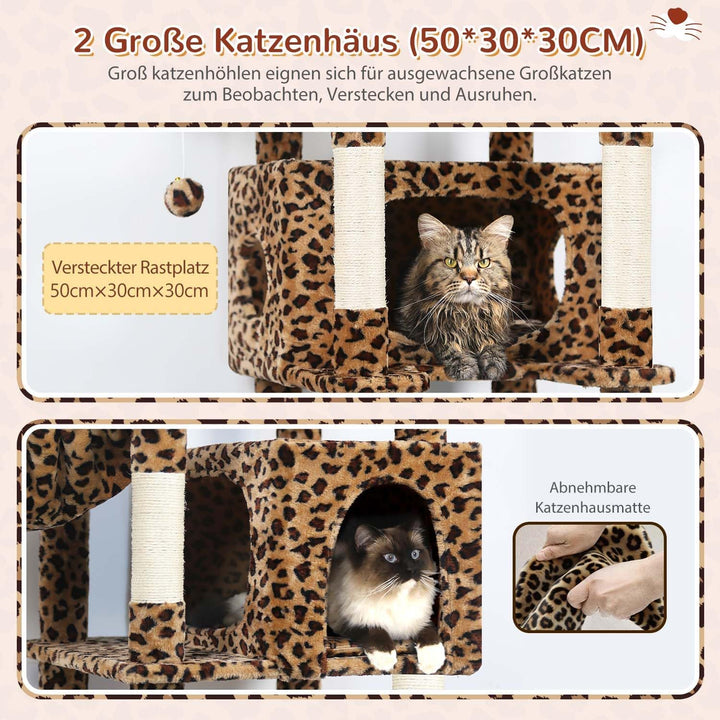 Globlazer Kratzbaum Grosse Leoparden 188 cm mit 2 Grosser Katzenhaus 50 * 30 * 30CM, Extragross Gepo
