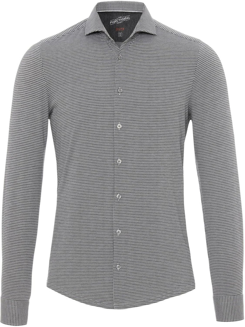 Pure Slim Fit Functional Hemd Langarm Haifischkragen Stretch Muster blau 39 Anthrazit, 39 Anthrazit