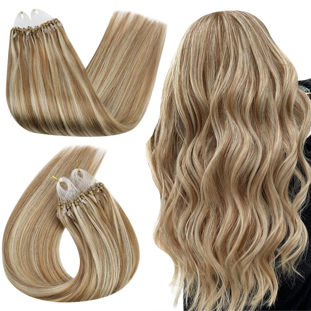Ugeat Bonding Extensions Echthaar Blond Haare Extensions Braun mit Bleich Blond Micro Loop Hair Exte