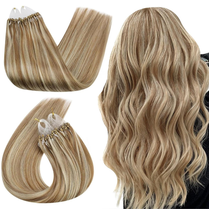 Ugeat Echthaar Extensions Microring 35cm Extensions Echthaar Microring Braun Blond Goldbraun Highlig