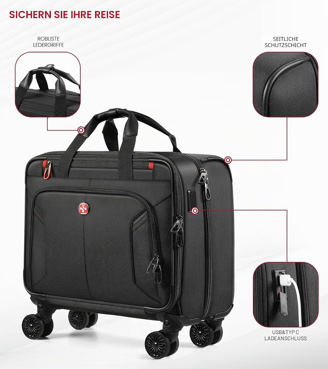 star cloud Laptop Trolley 17 Zoll, Business Trolley Herren, Laptop-Aktentasche mit 4 Rollen, Laptopt