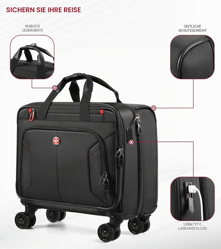 star cloud Laptop Trolley 17 Zoll, Business Trolley Herren, Laptop-Aktentasche mit 4 Rollen, Laptopt