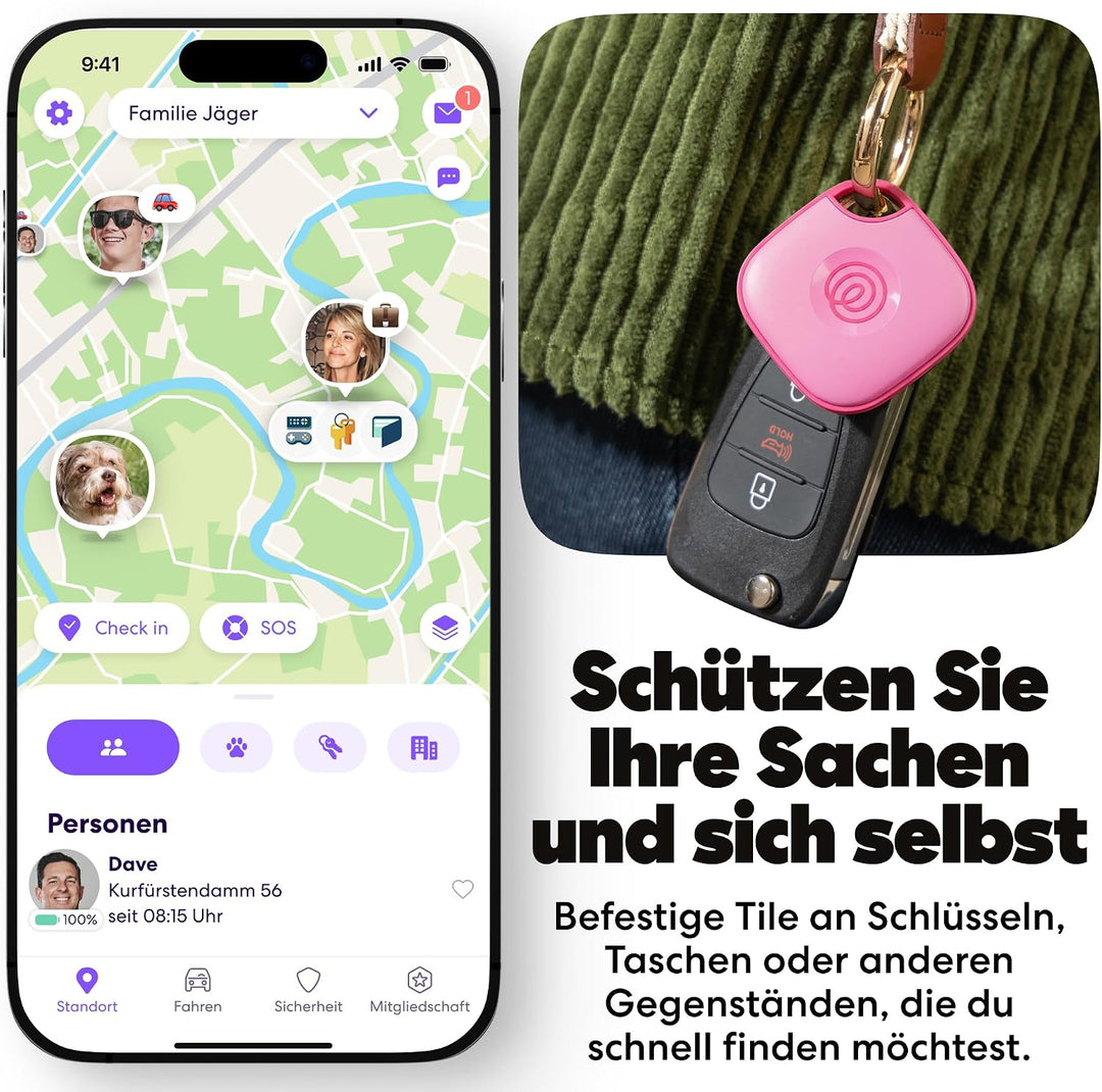 Tile by Life360 Mate - Bluetooth-Tracker, Schlüssel- und Gegenstandsfinder für Schlüssel, Taschen un