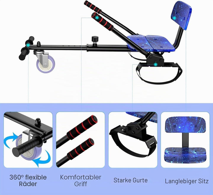 SISIGAD Hoverboard Kart Scooter für alle Gelände Self Balanciert 6,5 Zoll mit Bluetooth Lautsprecher