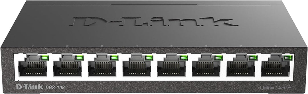 D-Link DGS-108 8-Port Layer2 Gigabit Switch (bis zu 2000 Mbit/s Datenübertragung pro Port, Non-Block