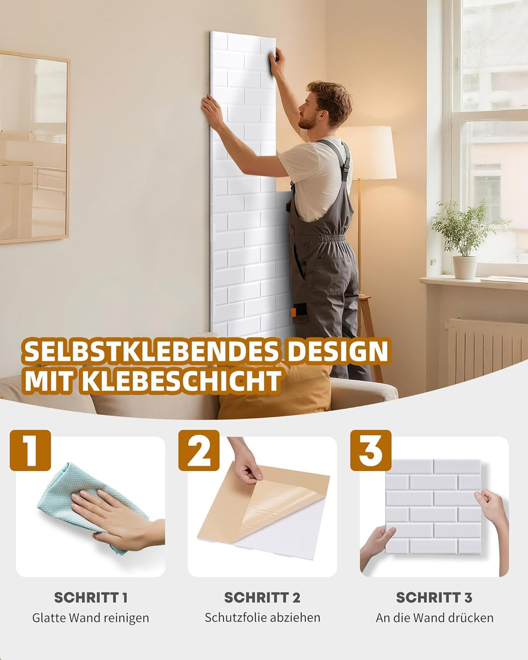Jamelo 12 Stück Selbstklebende Akustikpaneele, 30x30x0,9cm，3D Hochdichte Ziegelstein-Akustikpaneele，