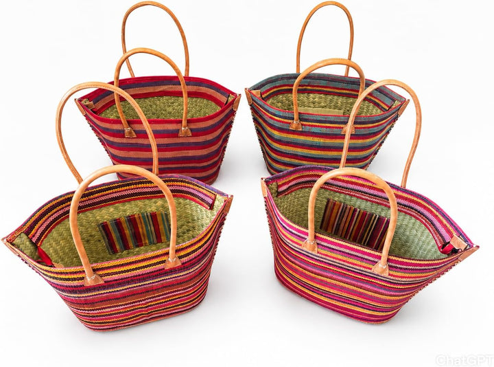 bunte Korbtasche aus Raphia/Bast Strandtasche Shopper Korb Einkaufskorb (LAKATO), Lakato