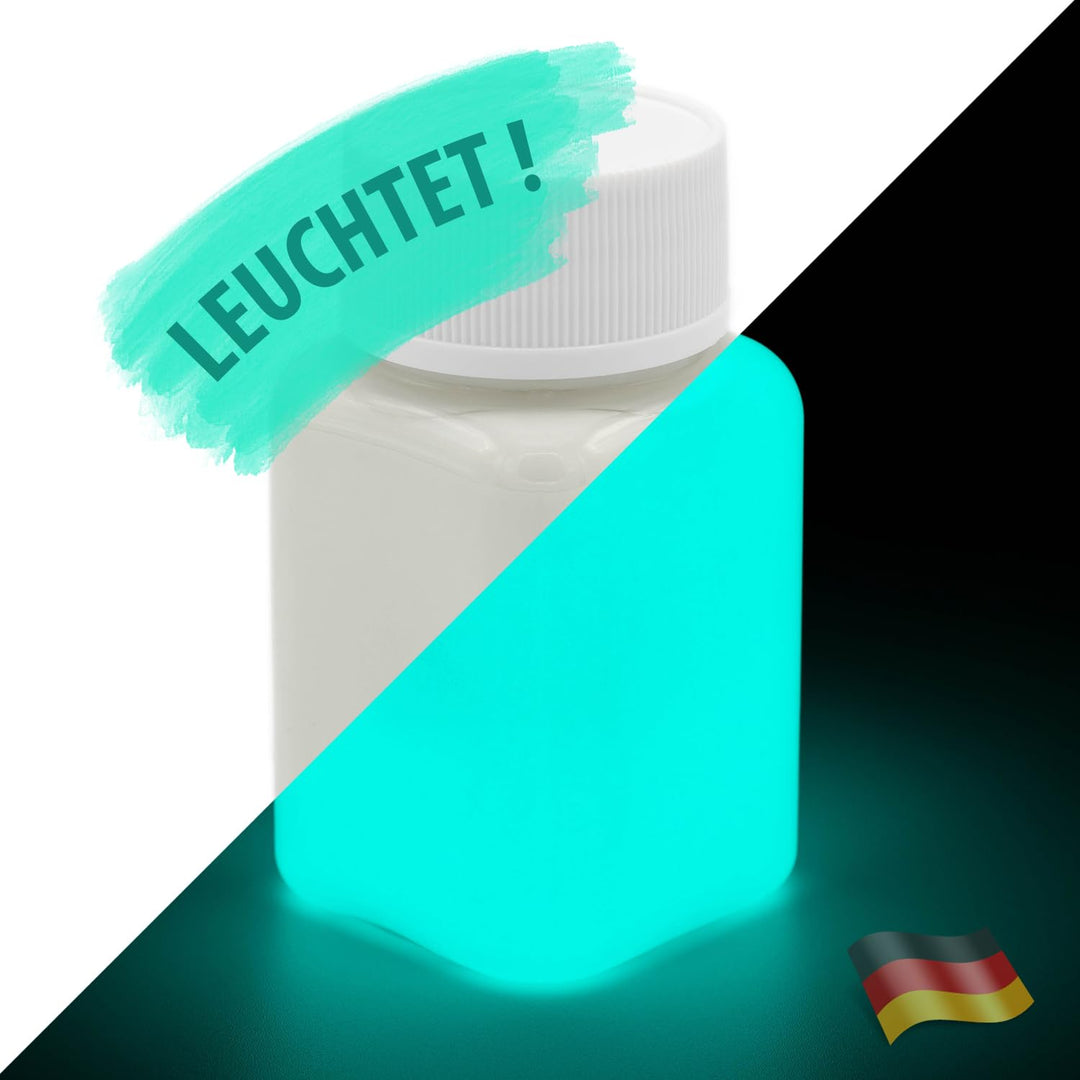 lumentics Premium Leuchtfarbe GrünBlau 100g - Im Dunkeln leuchtende Malfarbe, Nachleuchtfarbe, nachl