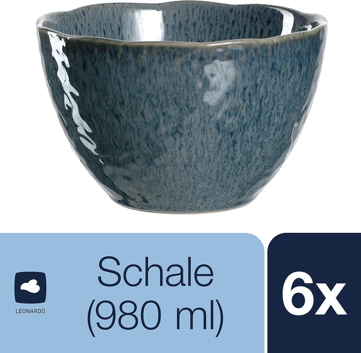 LEONARDO HOME 018545 MATERA 6er Set Schale, Keramik, blau Blau 15,3 cm, Blau 15,3 cm