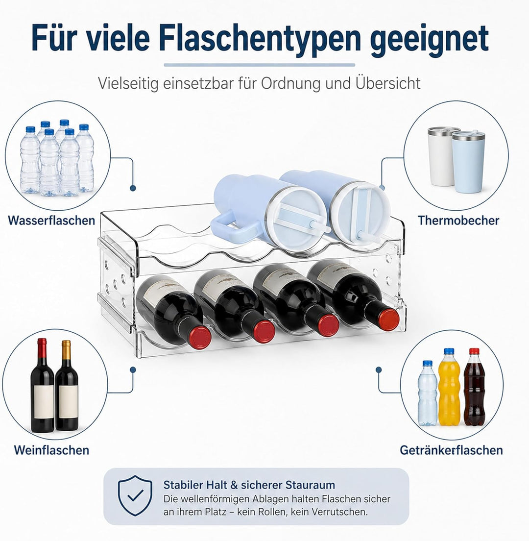 URMONA Stapelbarer Flaschenhalter 2 Ebenen, Flaschenregal für 8 Flaschen | Wein Organizer, Halter fü