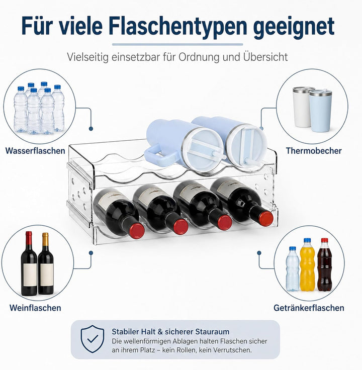 URMONA Stapelbarer Flaschenhalter 2 Ebenen, Flaschenregal für 8 Flaschen | Wein Organizer, Halter fü