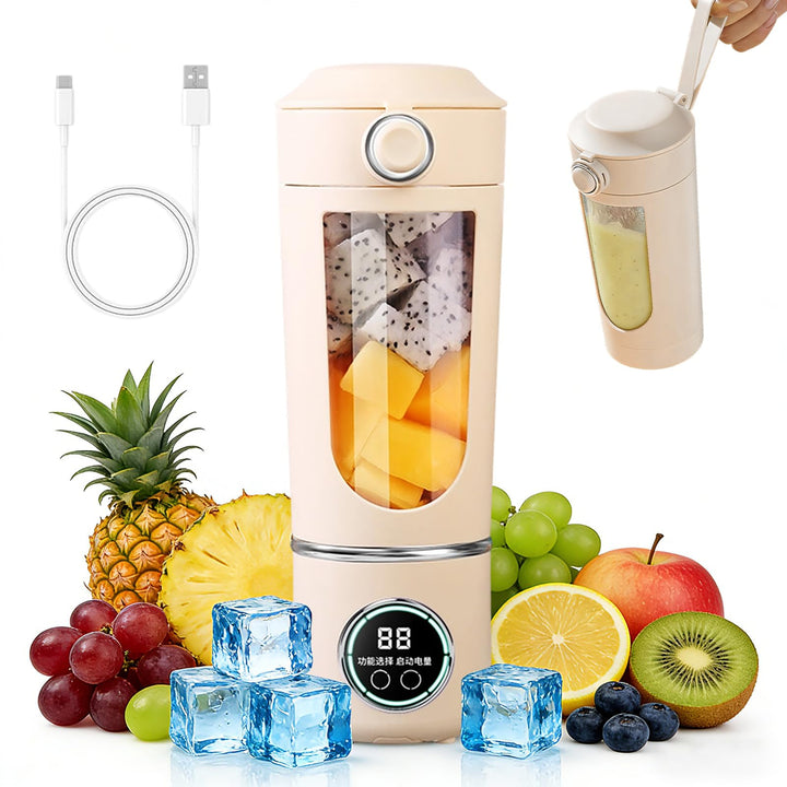 Tragbarer Mixer Smoothie Maker, 700 ml Kleiner Entsafter, Typ-C Wiederaufladbar, mit 12 Rostfreien K