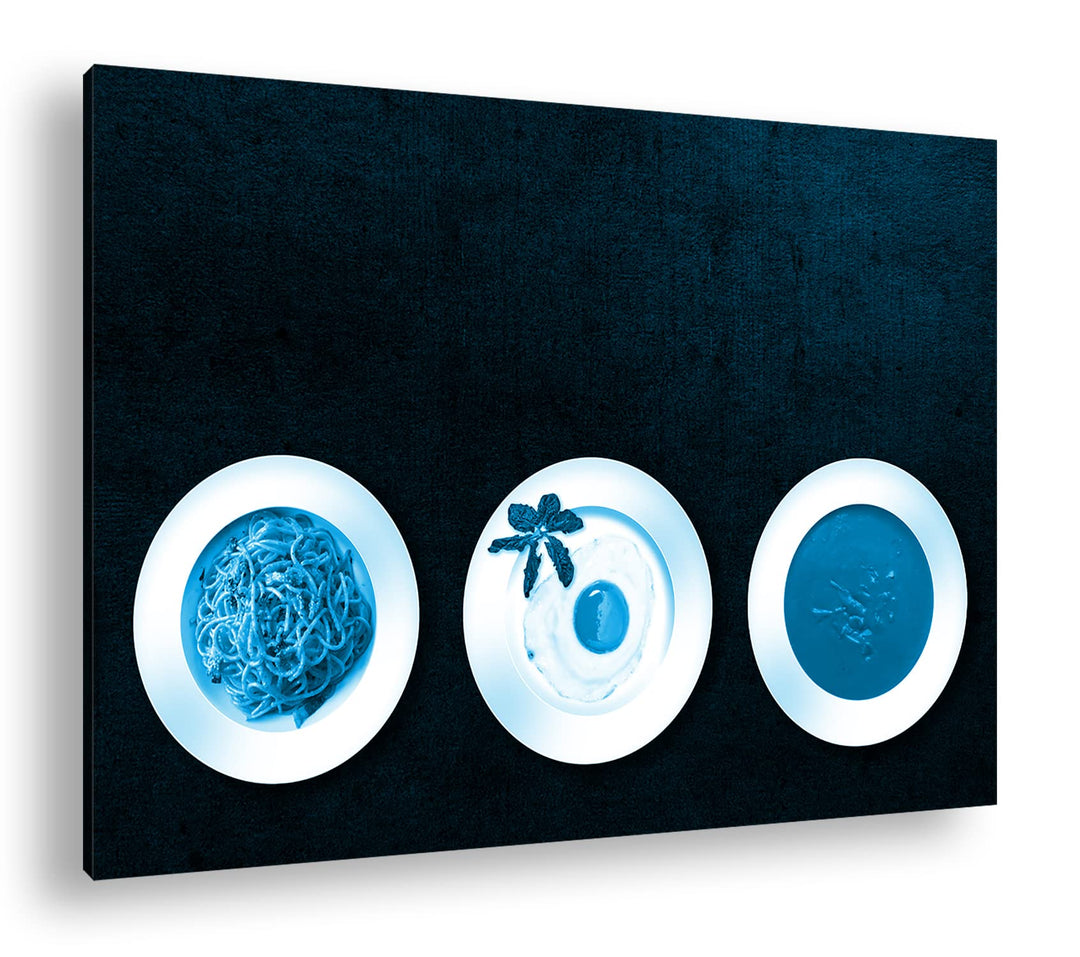 deyoli Teller mit Mahlzeiten Format 80x60 Effekt: Monocrome Blau als Leinwandbild, Motiv fertig gera