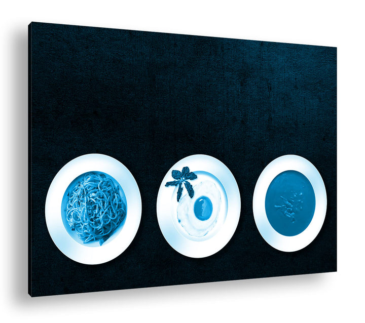 deyoli Teller mit Mahlzeiten Format 80x60 Effekt: Monocrome Blau als Leinwandbild, Motiv fertig gera