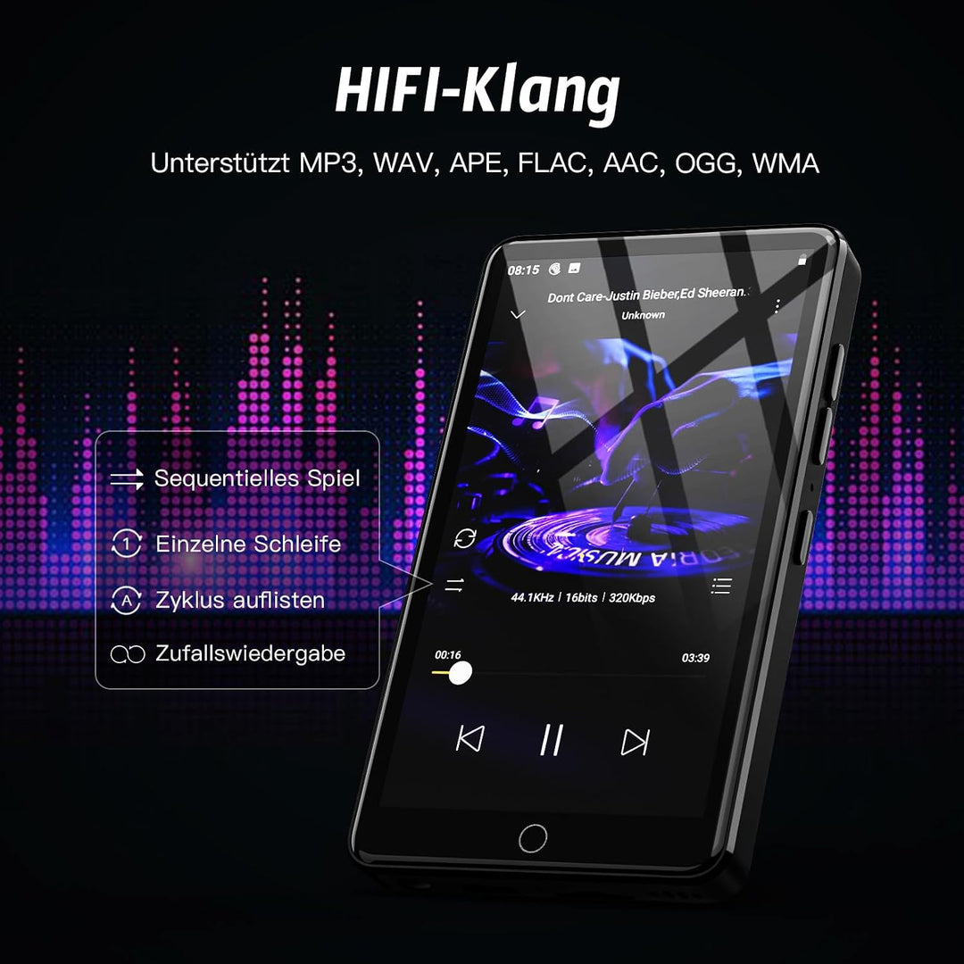 4,02 Zoll IPS HD Touchscreen, MP3 Player mit WLAN und Bluetooth, MP4 Player mit Lautsprechern, Musik