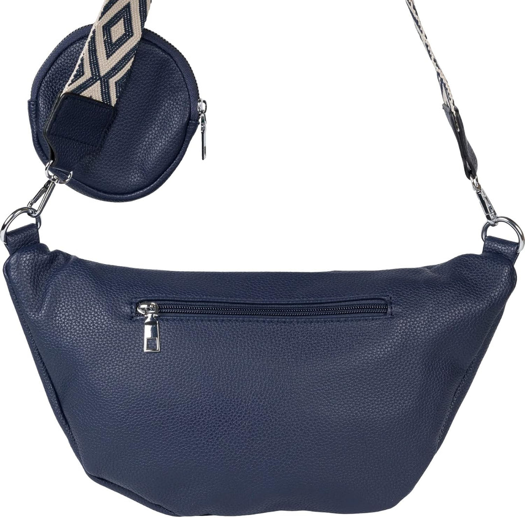 styleBREAKER Damen Halbmond Crossbody Schultertaschen Set 3-Teilig, Schultergurt mit Muster, Schlüss