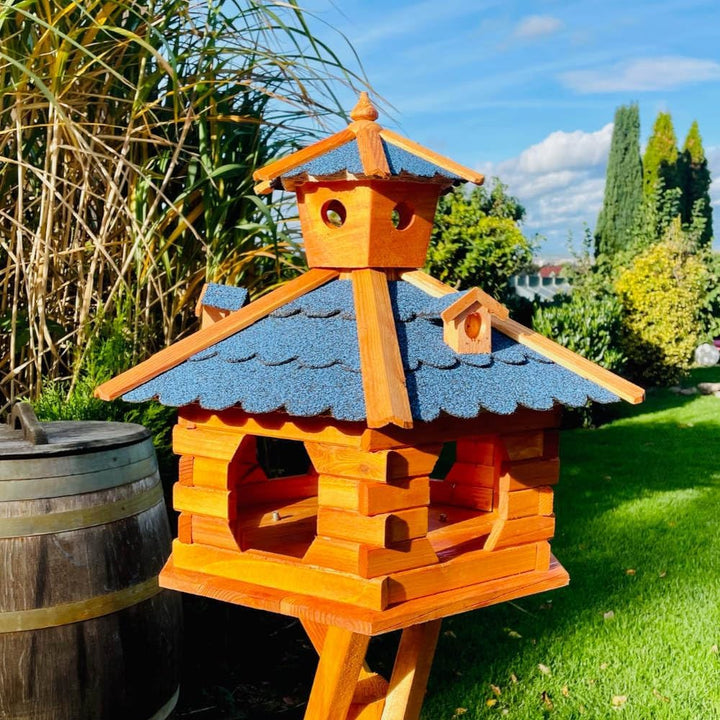 handgefertigtes Sechseck Vogelhaus aus Holz wetterfest M - XL mit und ohne Ständer, Futterhaus, Futt