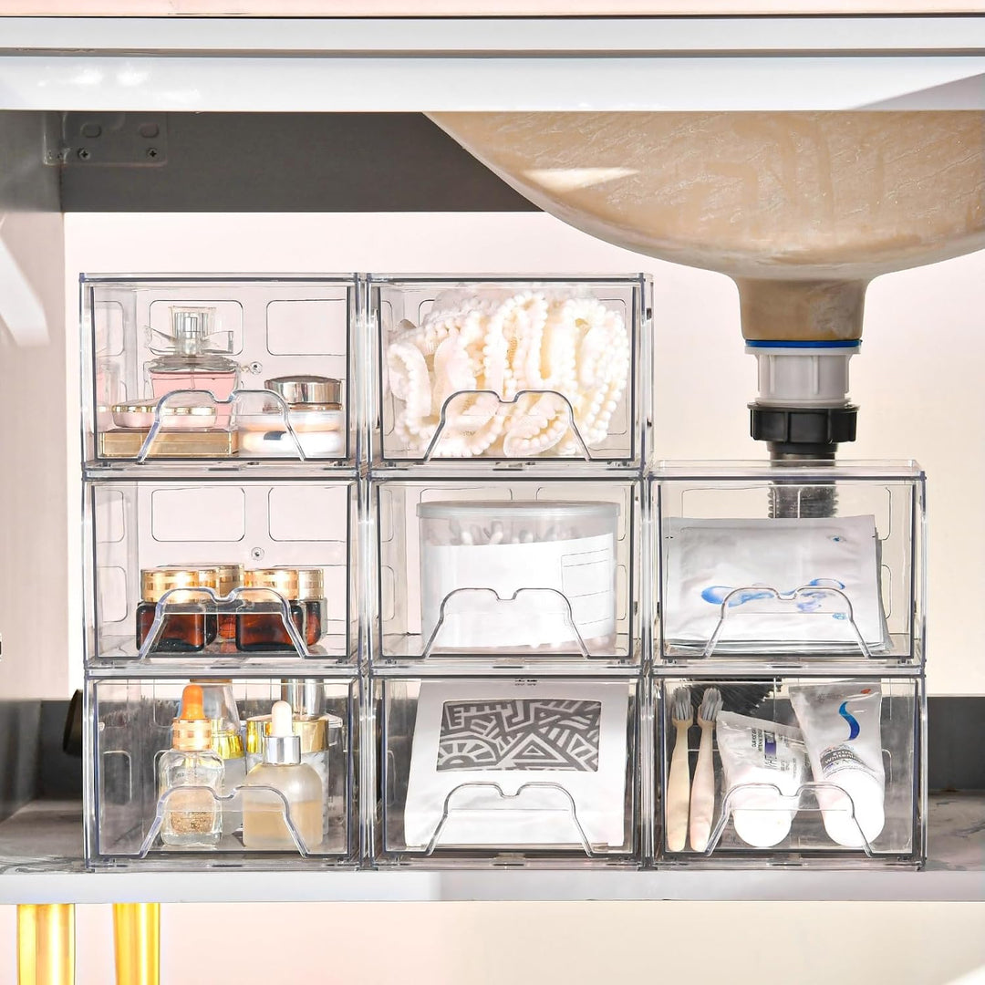Stebopum Acryl Kosmetik Organizer, Transparent Schminktisch Organizer für Schublade,Stapelbare Schub