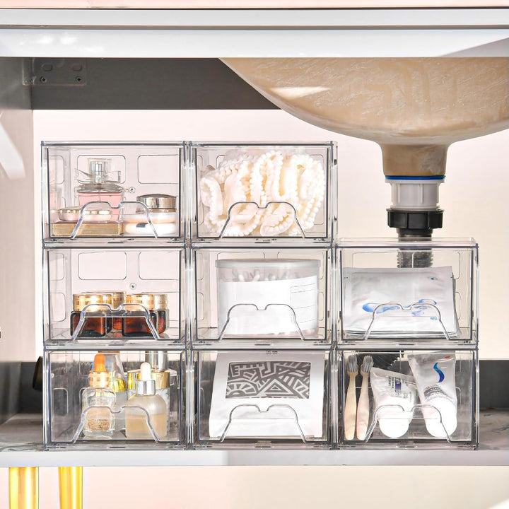 Stebopum Acryl Kosmetik Organizer, Transparent Schminktisch Organizer für Schublade,Stapelbare Schub