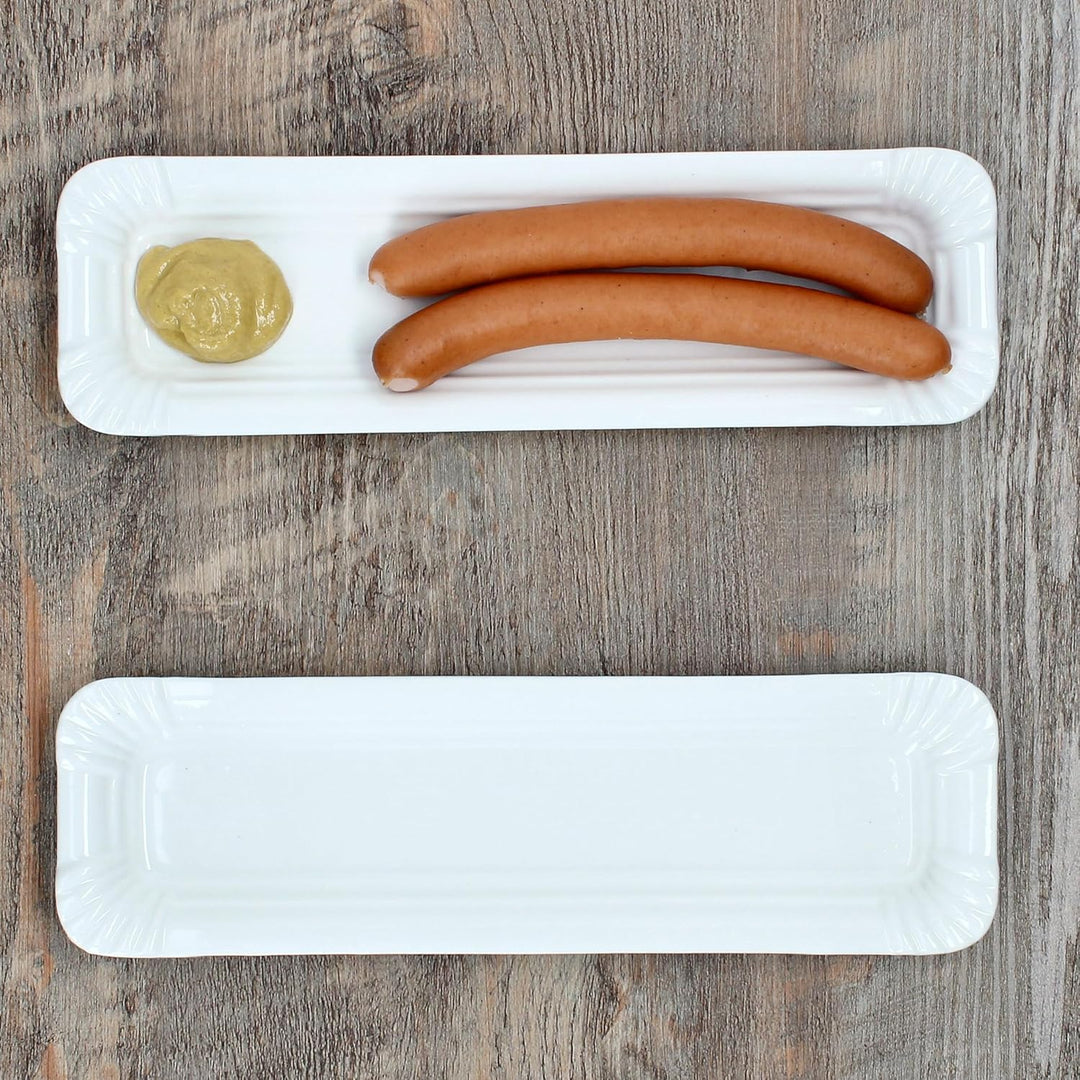 MamboCat 6er Set Pur Pappteller aus Porzellan I (LxB) 25,7x7,5cm I länglicher Teller mit Papp-Optik