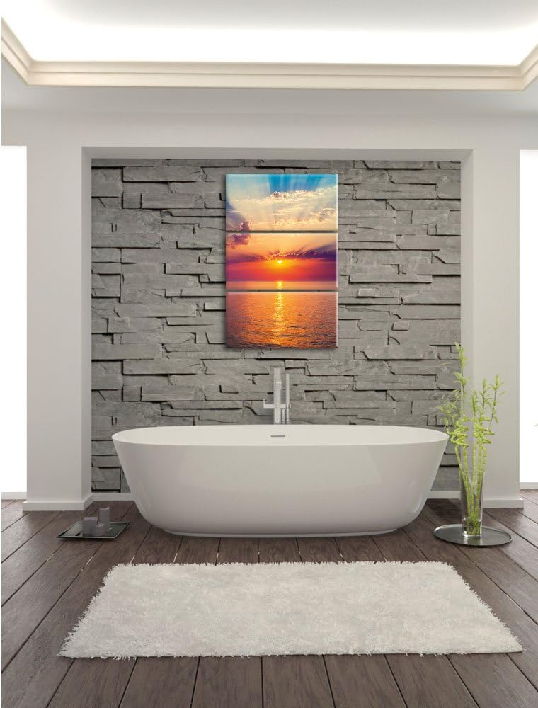 Pixxprint Meer im Sonnenaufgang 3-Teiler Leinwandbild 120x80 Bild auf Leinwand