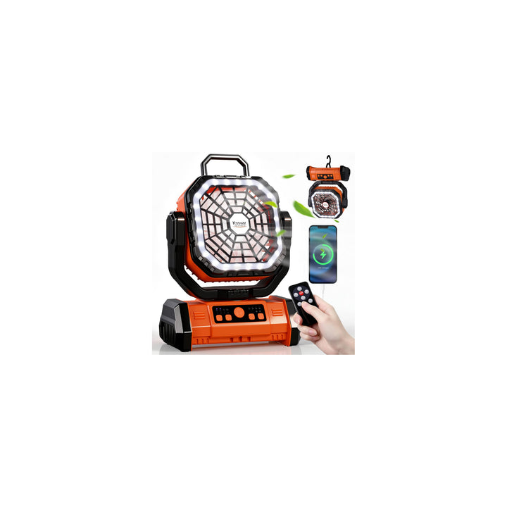 30000mAh Oszillierender Camping Ventilator mit LED Lampe, Akku betriebener Zelt Ventilator mit Fernb