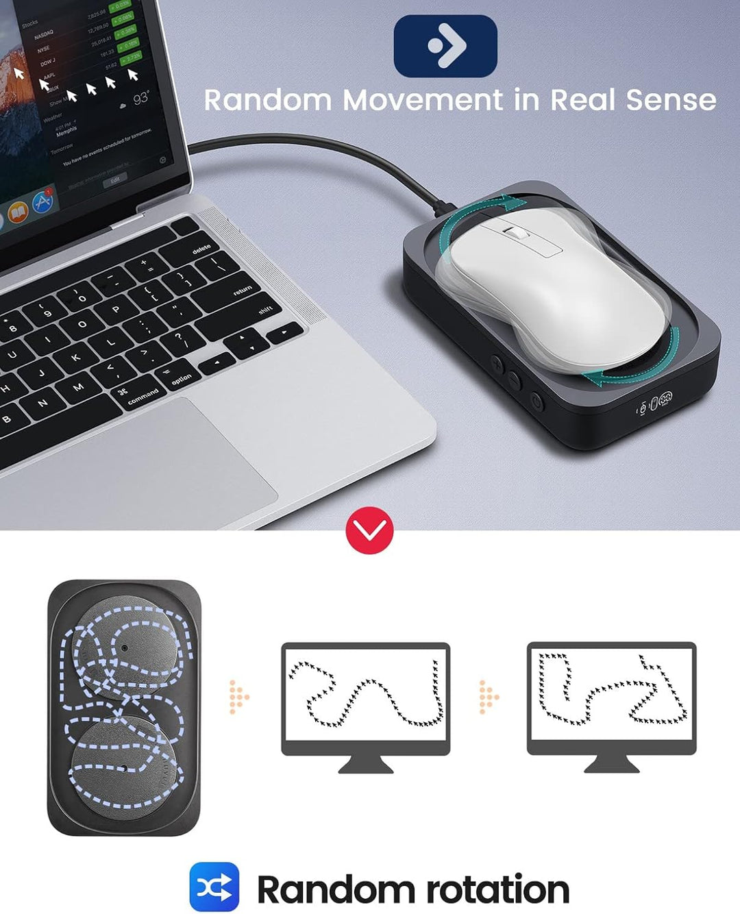 Mouse Jiggler,Mausbeweger, USB mechanischer Mausschüttler mit Intervall-Timer, Keine Notwendigkeit,