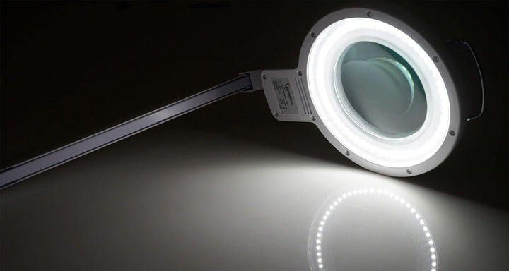 Showlite LL-6085D LED Lupenleuchte 8W 5 Dioptrien (Lupenlampe, 12,5 cm Linse, 60 SMD LEDs, 2,25-fach