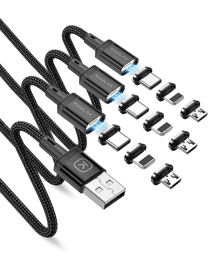 Kuulaa 3-in-1-Magnetladekabel [3 Stück], 3A-Schnellladekabel Magnet Ladekabel aus Nylon, geflochten