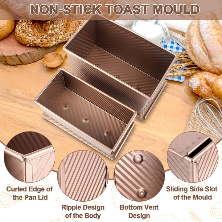 Brotbackform mit Deckel, Rechteckig Roségold, Toastbrot Backform Set,Toast Brot Backform Set,4PCS An