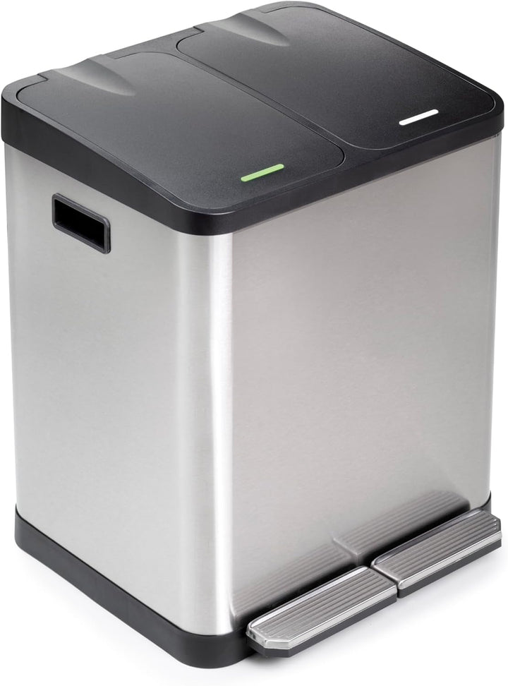 Emuca - Aussenbehälter mit 2 Fächern à 15 Liter, Treteimer, Abfallsammler, Edelstahl 15L 2 Fächern,