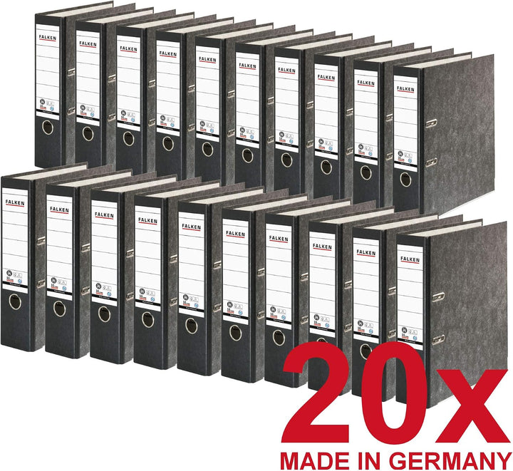 Original Falken 20er Pack Recycling-Ordner Wolkenmarmor. Made in Germany. 8 cm breit DIN A4 schwarze