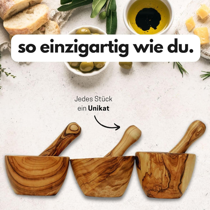 Figura Santa - Mörser &amp; Stössel aus Olivenholz ROTONDA - Set Olivenholzmörser robuster Holzmörser Kr